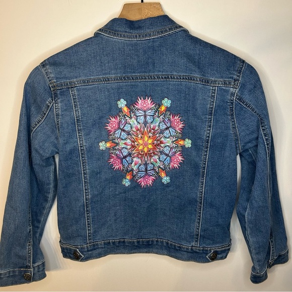 Disney Encanto Girls Denim Jean Jacket, Size L (10/12), Floral Butterflies Print - Picture 4 of 8